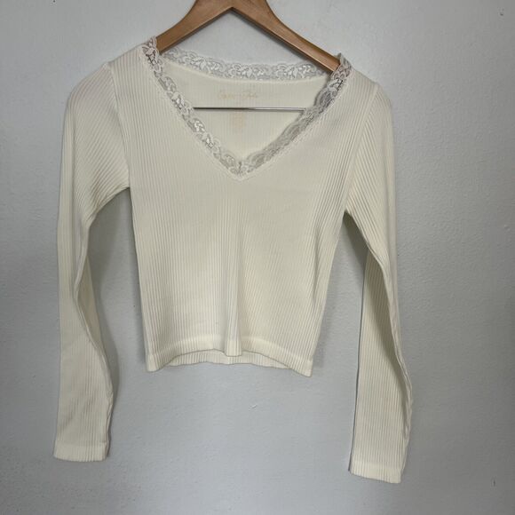 Women's FairyCore‎ Long Sleeve 2000 Ribbed Y2K Coquette Blouse Top XS/S - Picture 1 of 7